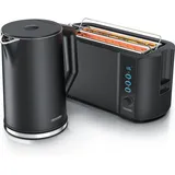 Arendo 2-teiliges Frühstücks-Set, Edelstahl Wasserkocher 1,5l, 4-Scheiben Langschlitztoaster, Schwarz