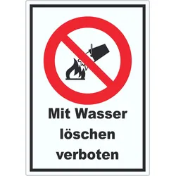 Mit Wasser löschen verboten Aufkleber A2 (420x594mm)