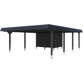 SKANHOLZ Skan Holz Walmdach Carport 630cm inkl. Abstellraum anthrazit schwarze Blende Holzcarport