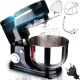 Retoo Küchenmaschine 2000W mit 6L Edelstahl-Rührschüssel inkl. Rührhaken, Knethaken, Schneebesen und Spritzschutz, 6 Geschwindigkeiten Schwarz Retoo - Schwarz
