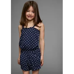 Kurzoverall KIDSWORLD "für kleine Mädchen", Mädchen, Gr. 98, N-Gr, blau (marine, weiß), Jersey, Obermaterial: 100% Baumwolle, bedruckt, gepunktet, modisch, kurz, Overalls, niedlich gepunktet