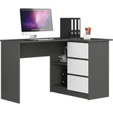 Akord Eck-Schreibtisch AKORD B16 rechts Graphitgrau Front Weiß B124 x H77 x T85 cm - Grau/Weiß