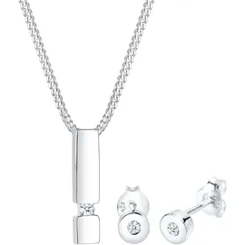 Diamore Elli DIAMONDS Schmuckset Damen Ohrstecker Geo Anhänger Solitär mit Diamant (0.09 ct.) in 925 Sterling Silber