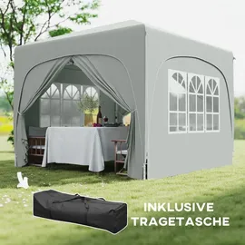 Outsunny Faltpavillon 3 x 3 m inkl. 4 Seitenteile Hellgrau