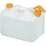Relaxdays Wasserkanister mit Hahn, 10 Liter, Kunststoff bpa-frei, Schraubdeckel, Griff, Camping Kanister, weiß/orange