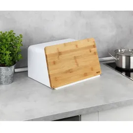 Wenko Brotkasten mit Bambusbrett, Weiß,