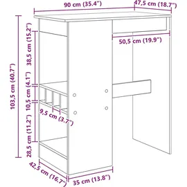 vidaXL Bartisch mit Regal 90 x 47,5 x 103,5 cm Schwarz