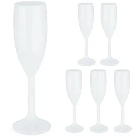 Relaxdays Sektgläser Kunststoff, 6er Set, bruchfest & BPA-frei, Mehrweg Champagner Gläser, 160 ml, Sektbecher, weiß