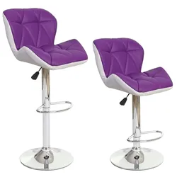 Mendler 2er-Set Barhocker HWC-A92, Barstuhl Tresenhocker, höhenverstellbar Kunstleder ~ lila