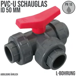 50 mm PVC Kugel Absperr Hahn Ventil L-Bohrung 3-fach Klebemuffe Fitting PN 10 ba...