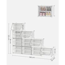 Songmics Schuhregal 83 x 156 x 32 cm 10 Fächer / transparent/weiß