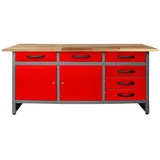 Ondis24 Werkbank, Karsten 160 cm Rot-Grau