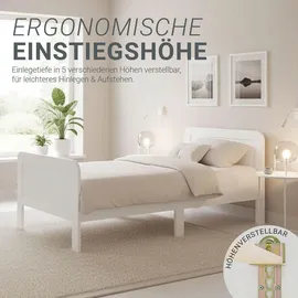 Homestyle4u Komfortbett Bett Senioren Seniorenbett 90x200 Komforthöhe Weiß Holz Leichter Einstieg extra hoch