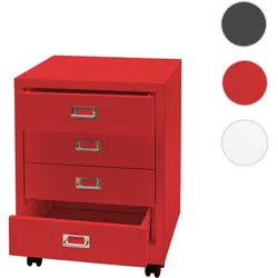 Rollcontainer HWC-L49, Schubladenschrank Stahlschrank Aktenschrank, Metall 55x40x41cm 4 Schubladen ~ rot