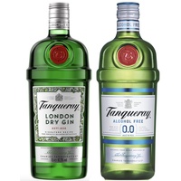 Tanqueray London Dry Gin + Tanqueray 0,0% | der klassische Bestseller + die neue, alkoholfreie Destillat Alternative in einem Pack | ideal für Gin Tonic & nicht-alkoholische Mix-Getränke | 2 x 700ml |
