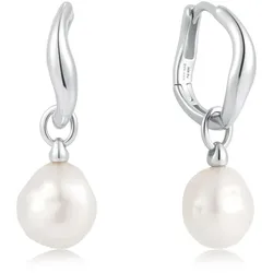 ANIA HAIE - HOOP EARRINGS - FRESHWATER PEARL DROP - silver