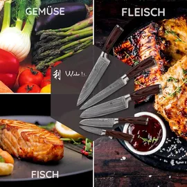 Wakoli Edib 5er Damastmesserset I Holzbox I 8 - 20cm Klinge I mit Messerblock