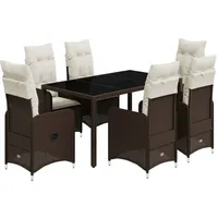 vidaXL 7-tlg. Garten-Bistro-Set mit Kissen Braun Poly Rattan