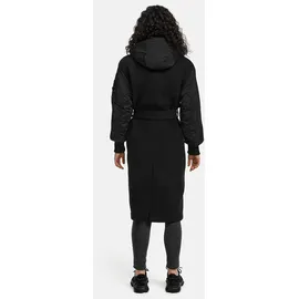 Marikoo Damen, Winterjacke "Tjadee", Langer Wickelmantel Taillierungsband, Kapuze über Knöpfe abnehmbar, Warme Jacke Frauen - N016 L, schwarz, - L