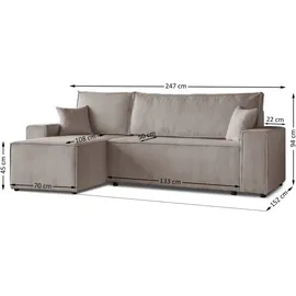 beautysofa Ecksofa HEKTOR poso2 Dunkelbeige , Breite der Ottomane 70 cm, mit Schlaffunktion - Beige
