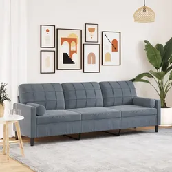 Sofa 3-Sitzer mit Zierkissen Dunkelgrau 210 cm Samt