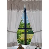 Landhaus Gardinen Set 100% Leinen/Baumwolle 2 St + 2 Bindebänder Weiß/Grau mit Spitze 120x80cm/Gesamt 160cm breit Greta