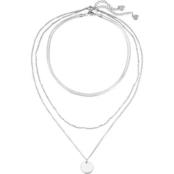 Hey Happiness Layering Ketten-Set mit Kreis Anhänger & Choker – Edelstahl Silber Damen 