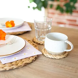 HMF 37235-s6 Untersetzer rund für Gläser, Glasuntersetzer geflochten aus Wasserhyazinthe 6er Set, 10 cm