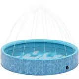 autolock Hundepool Hundepool Faltbar Planschbecken mit Brunnen+Wasserpolsterdesign, Ø160x30cm blau
