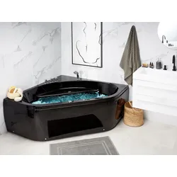 Whirlpool Badewanne schwarz Eckmodell mit LED 140 x 140 cm MEVES