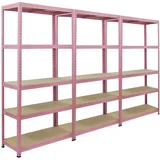 berlinlodge Mega Deal 3x Wohnregal PINK LADY, HxBxT 180x90x40cm Fachlast 175kg 5 Ebenen, Pink, Bücherregal, Standregal, Büroregal