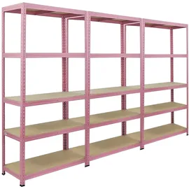 berlinlodge Mega Deal 3x Wohnregal PINK LADY, HxBxT 180x90x40cm Fachlast 175kg 5 Ebenen, Pink, Bücherregal, Standregal, Büroregal