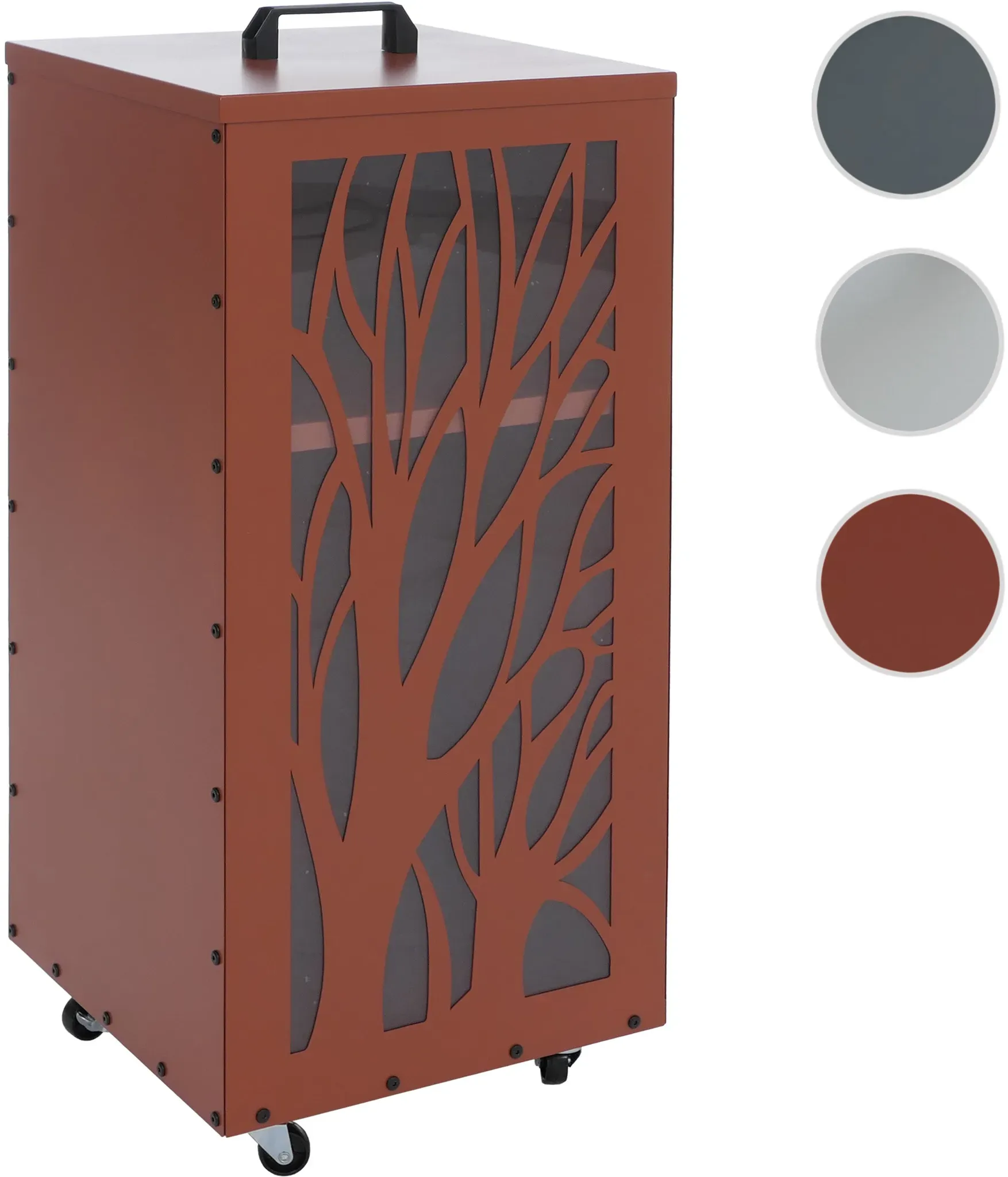 Pelletbehälter HWC-Q30 Bäume, Pelletbox Aufbewahrungsbox für z.B. Tierfutter, Rollen Füße 86x36x36cm ~ kupferfarben