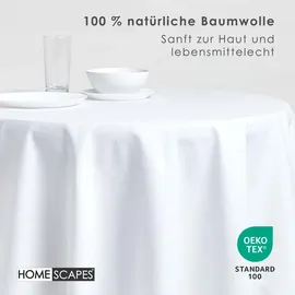 Homescapes Tischdecke 100% Baumwolle 180 cm rund Weiß