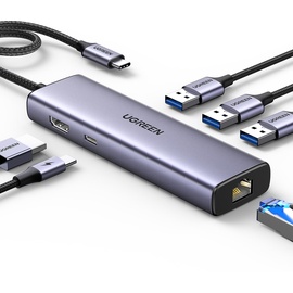 UGREEN Revodok USB C Hub Ethernet, 4K HDMI, PD100W, 3*USB A 3.0 Docking Station kompatibel mit iPhone 16, MacBook Pro M4, Mac Mini M4, iPad, Surface, Galaxy S24, Dell, HP, Steam Deck, Switch usw.