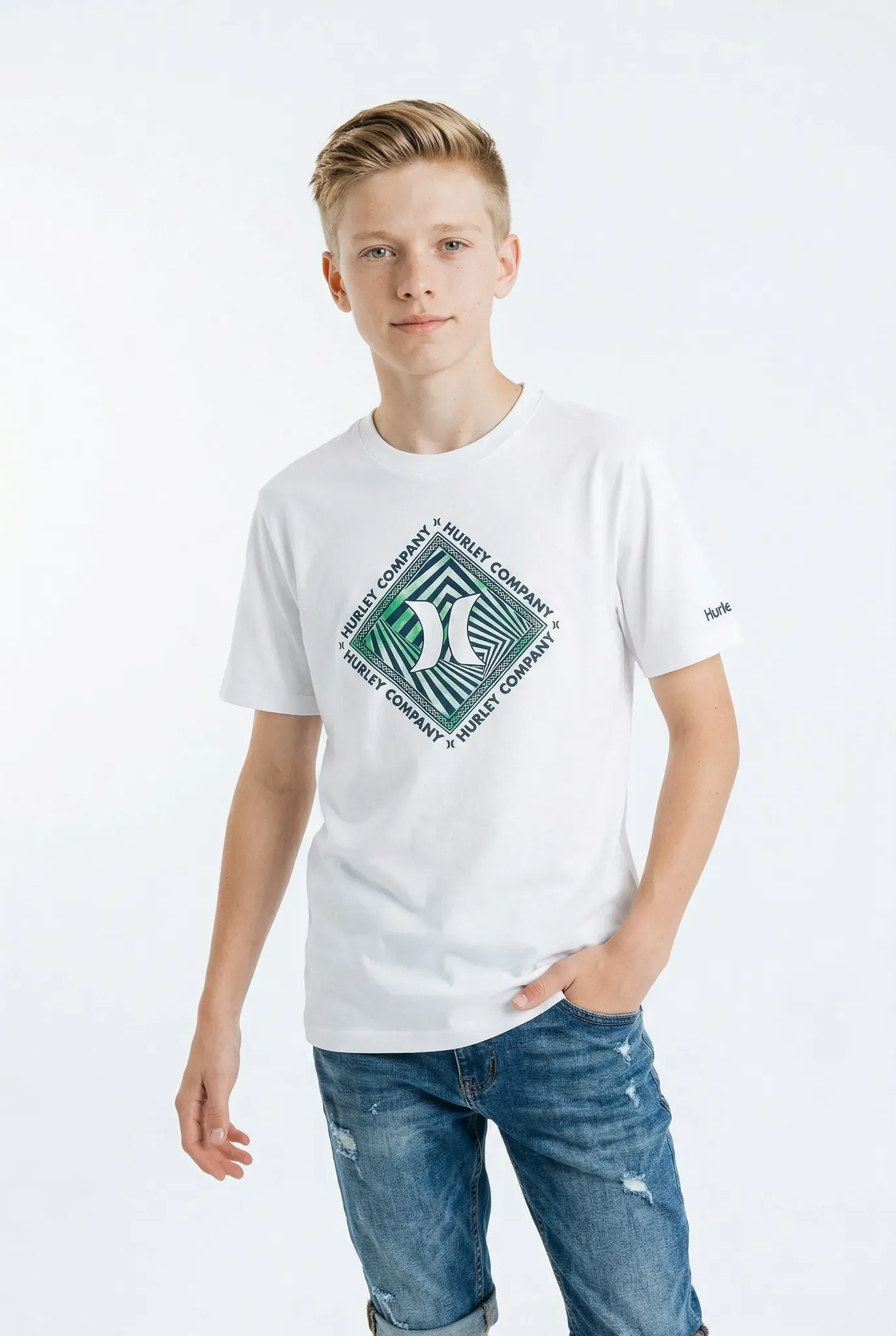 T-Shirt HURLEY, Mädchen, Gr. 146/152 (158), sanftes weiß, Obermaterial: 60% Baumwolle, 40% Polyester, normal, Rundhals, Shirts T-Shirt, für Kinder, Kurzarmdesign, sportlicher Stil, mit Rundhalsausschnitt