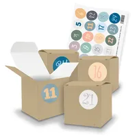 itenga Adventskalender Geschenkbox Würfel klein Braun Zahlensticker Pastell 2cm
