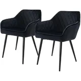 ML DESIGN modern liv 2er Set Esszimmerstühle mit Armlehne und Rückenlehne, Schwarz, Küchenstuhl mit Samtbezug, Polsterstuhl mit Metallbeinen, Ergonomischer Stuhl für Esstisch, Esszimmerstuhl Wohnzimmerstuhl