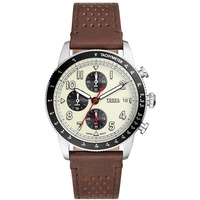 Fossil Sport Tourer uhr für Herren, Chronographenwerk mit Edelstahl- oder Lederarmband, Weiß, 42MM