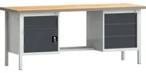 Werkbank PW700 B2000xT700xH840mm Buche Multiplex grau anthrazitgrau 4Schubl.1Tür