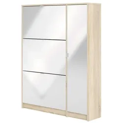Shane Schuhschrank 3 Klapptüren 2R, 1 Tür Eiche Struktur Dekor, weiss hochglanz.