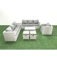 Polyrattan Sofa Gartenmöbel Set Mit Sessel Rechteckiger Couchtisch 2 Kleine Fußhockern Hellgrau Gemischt - Fimous
