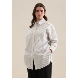 Longbluse SEIDENSTICKER "Schwarze Rose", Damen, Gr. 5XL (50), weiß, 100% Baumwolle, gestreift, oversize, ohne Ausschnitt, Langarm, Blusen, Langarm Kragen Streifen