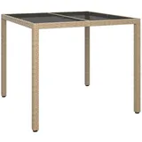 vidaXL Gartentisch 90x90x75 cm Gehärtetes Glas Poly Rattan Beige