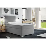 kaiser möbel Kinderbett Boxspringbett mit bettkasten matratze topper ICON (Komplettset (Bett + Matratze + Topper), Kinderbett mit Matratze und Topper, Komplettset), Gepolsterte Seiten mit Rundungen,3D-geprägter Bezug (SAWANA) grau