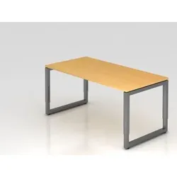 PROREGAL Schreibtisch Pavo | Buche | Graues Gestell | BxT 160x80cm | Arbeitshöhe 65-85cm | höhenverstellbar | O-Fuß-Gestell eckig