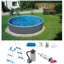 Rundpool MY POOL BWT, grau, H:0,90cm Ø:3,60cm, Schwimmbecken, Inkl. Akku-Bodensauger BWT BC 02