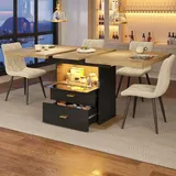 Sweiko Ausziehbarer Esstisch, 110 x 80 x 75 cm Geeignet für Esszimmer, Küchen oder Terrassen Mit LED-Beleuchtung Esstisch aus Holz Ausziehbar auf... - Schwarz
