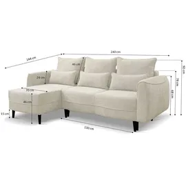 kaiser möbel Ecksofa Selio mit Schlaffunktion und Bettzeugcontainer Ecru Rechts