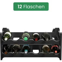 ARTECSIS Weinregal stapelbar Kunststoff für 12 Flaschen, stabiles Flaschenregal für Gastronomie und Lagerraum, erweiterbare Weinlagerung, Schwarz